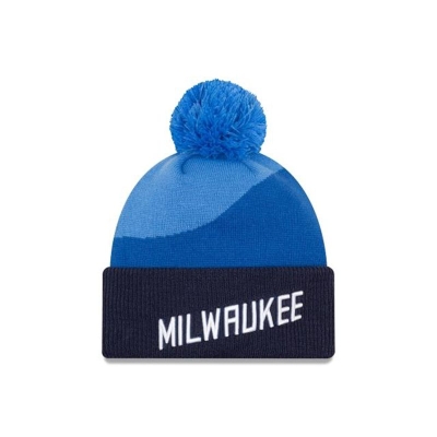 Blue Milwaukee Bucks Hat - New Era NBA City Edition Pom Knit Beanie USA0312865